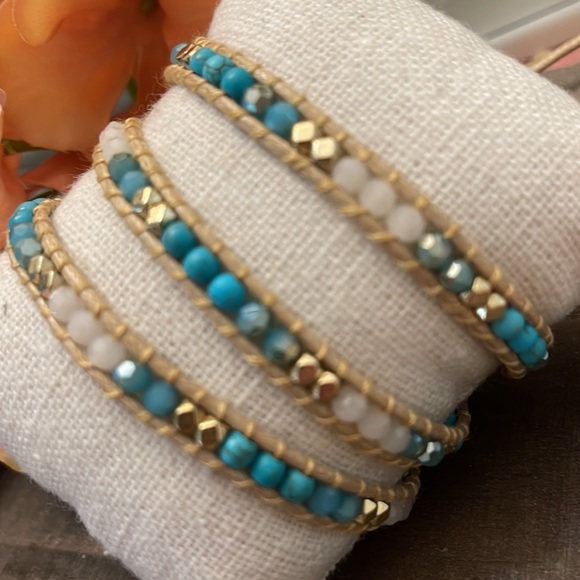 JBloom Teal, White, Gold Beaded wrap - Picture 2 of 5